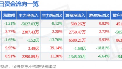 股票行情快报：华夏幸福（600340）9月17日主力资金净卖出5027.03万元