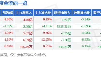 股票行情快报：比亚迪（002594）5月14日主力资金净买入4.10亿元