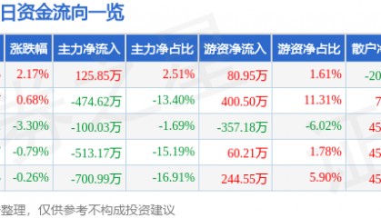 股票行情快报：ST张家界（000430）10月21日主力资金净买入125.85万元