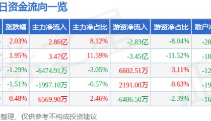 股票行情快报：寒武纪（688256）6月5日主力资金净买入2.86亿元