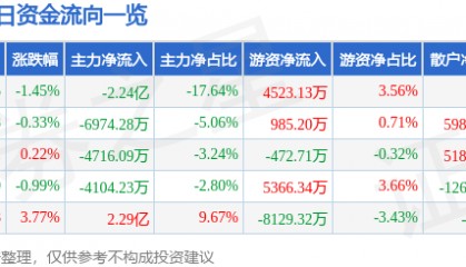 股票行情快报：北汽蓝谷（600733）8月12日主力资金净卖出2.24亿元