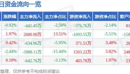 股票行情快报：国星光电（002449）7月9日主力资金净卖出441.45万元