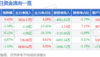 股票行情快报：民生银行（600016）9月9日主力资金净买入3824.13万元