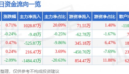股票行情快报：益民集团（600824）10月9日主力资金净买入1028.87万元