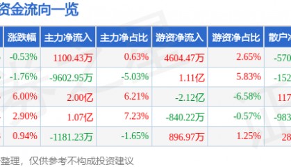 股票行情快报：深科技（000021）8月21日主力资金净买入1100.43万元
