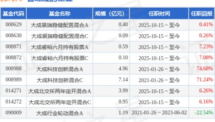 科创大成LOF基金经理变动：增聘郭玮羚为基金经理
