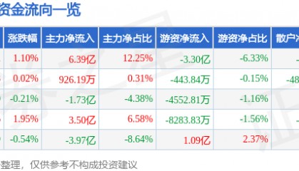 股票行情快报：比亚迪（002594）5月9日主力资金净买入6.39亿元