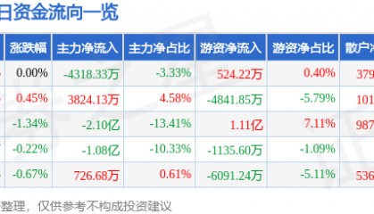股票行情快报：民生银行（600016）9月10日主力资金净卖出4318.33万元