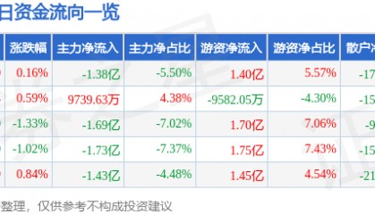 股票行情快报：寒武纪（688256）5月20日主力资金净卖出1.38亿元