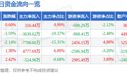 股票行情快报：华映科技（000536）11月10日主力资金净买入316.44万元