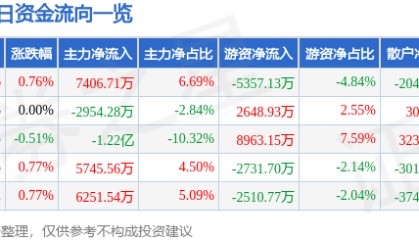 股票行情快报：京东方Ａ（000725）6月23日主力资金净买入7406.71万元