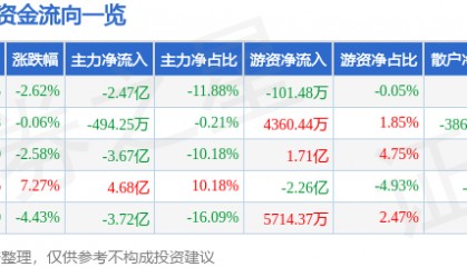 股票行情快报：士兰微（600460）10月16日主力资金净卖出2.47亿元