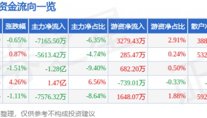 股票行情快报：太平洋（601099）10月10日主力资金净卖出7165.50万元