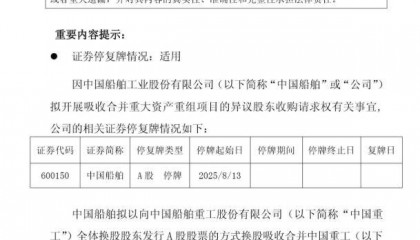 中国船舶合并吸收中国重工最后阶段！中国重工即将退市摘牌，完成A股最后一舞！