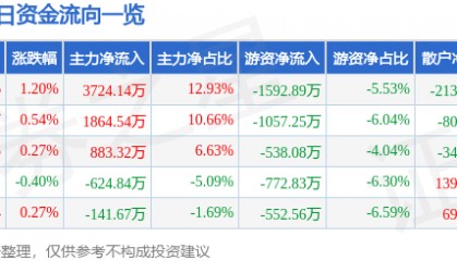股票行情快报：中百集团（000759）8月11日主力资金净买入3724.14万元