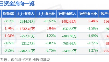 股票行情快报：华映科技（000536）10月17日主力资金净卖出2844.01万元