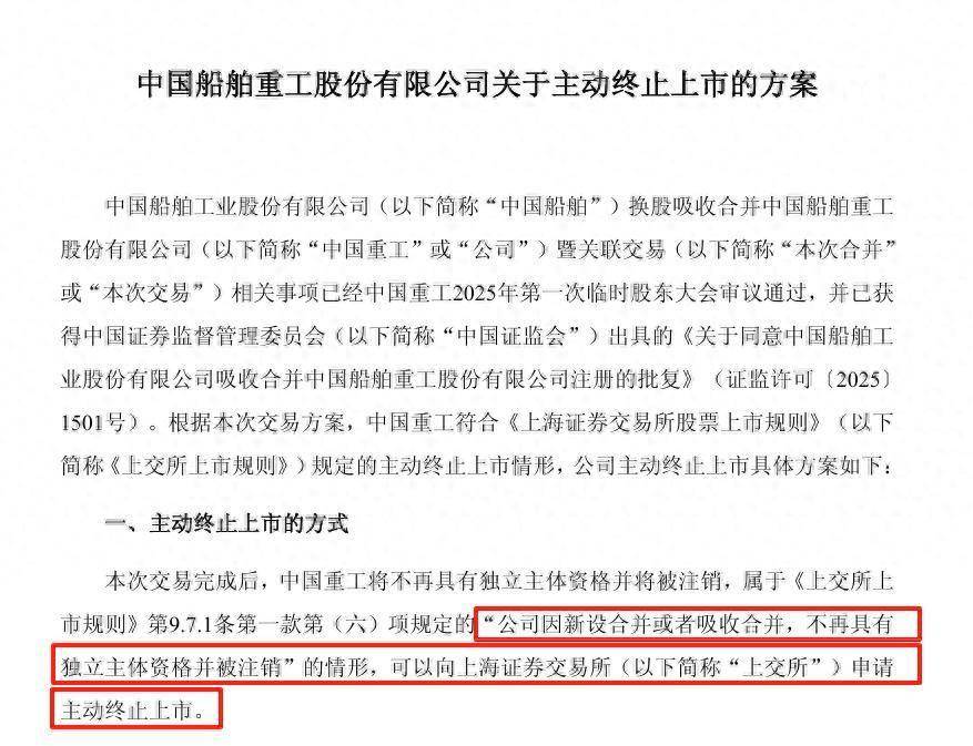 中国重工,申请终止上市