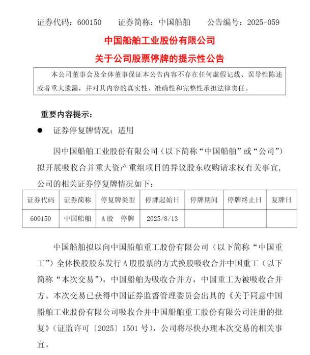 中国船舶合并吸收中国重工最后阶段!中国重工即将退市摘牌,完成A股最后一舞!